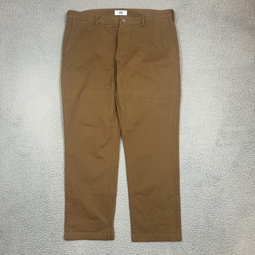 Spoke Build B Heroes Chino Pants‎ Khaki Trousers Tan Flat Front Mens Size 38x31